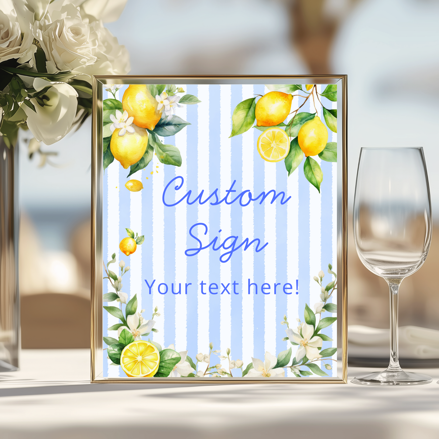 Editable Blue Stripe and Citrus Lemon Sign