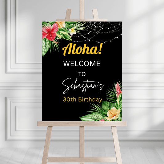 Editable Aloha Birthday Party welcome sign template