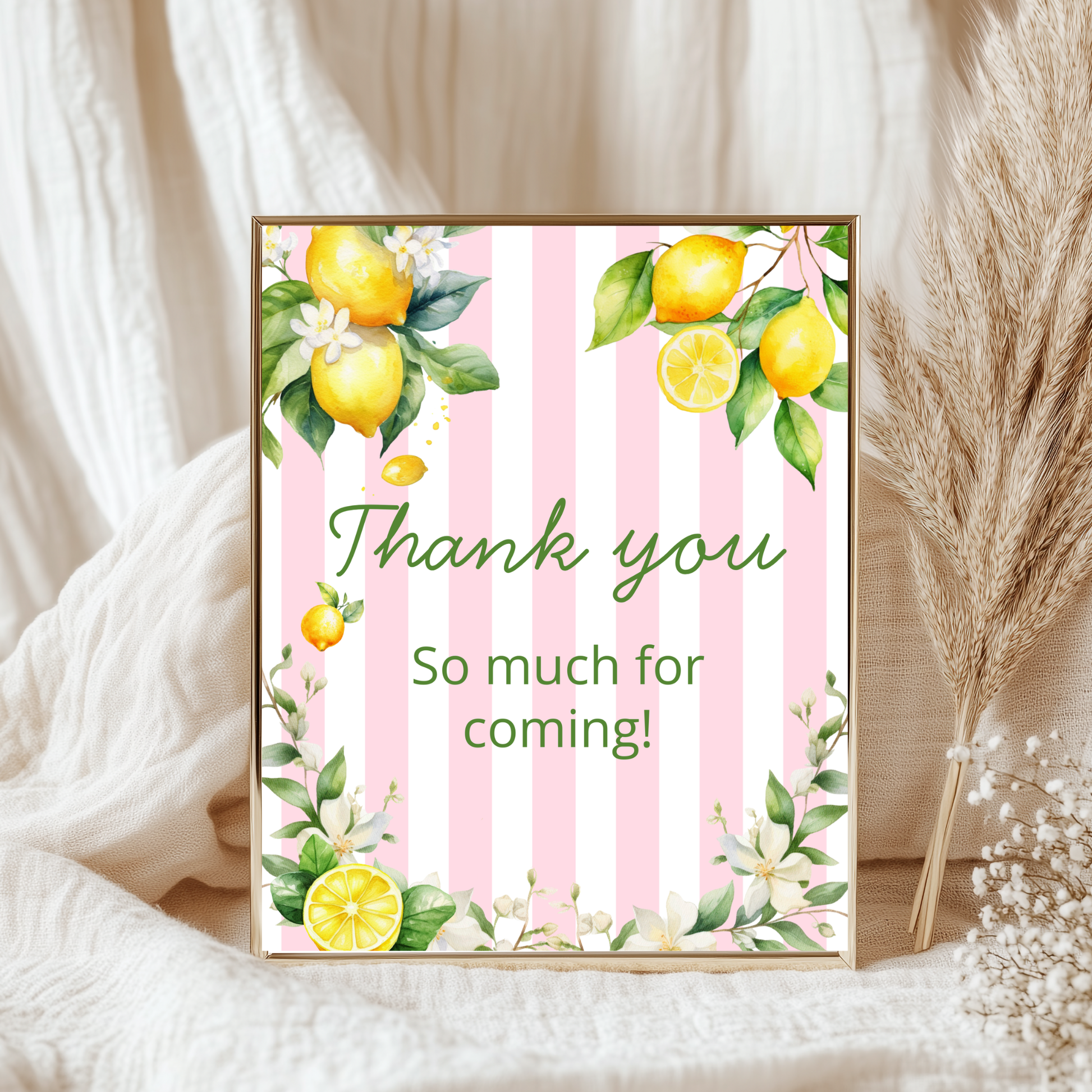 Customizable Pink Stripe Citrus Lemons Sign