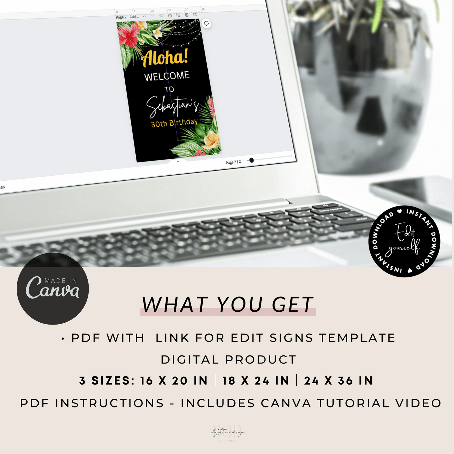 Editable Aloha Tropical Birthday poster