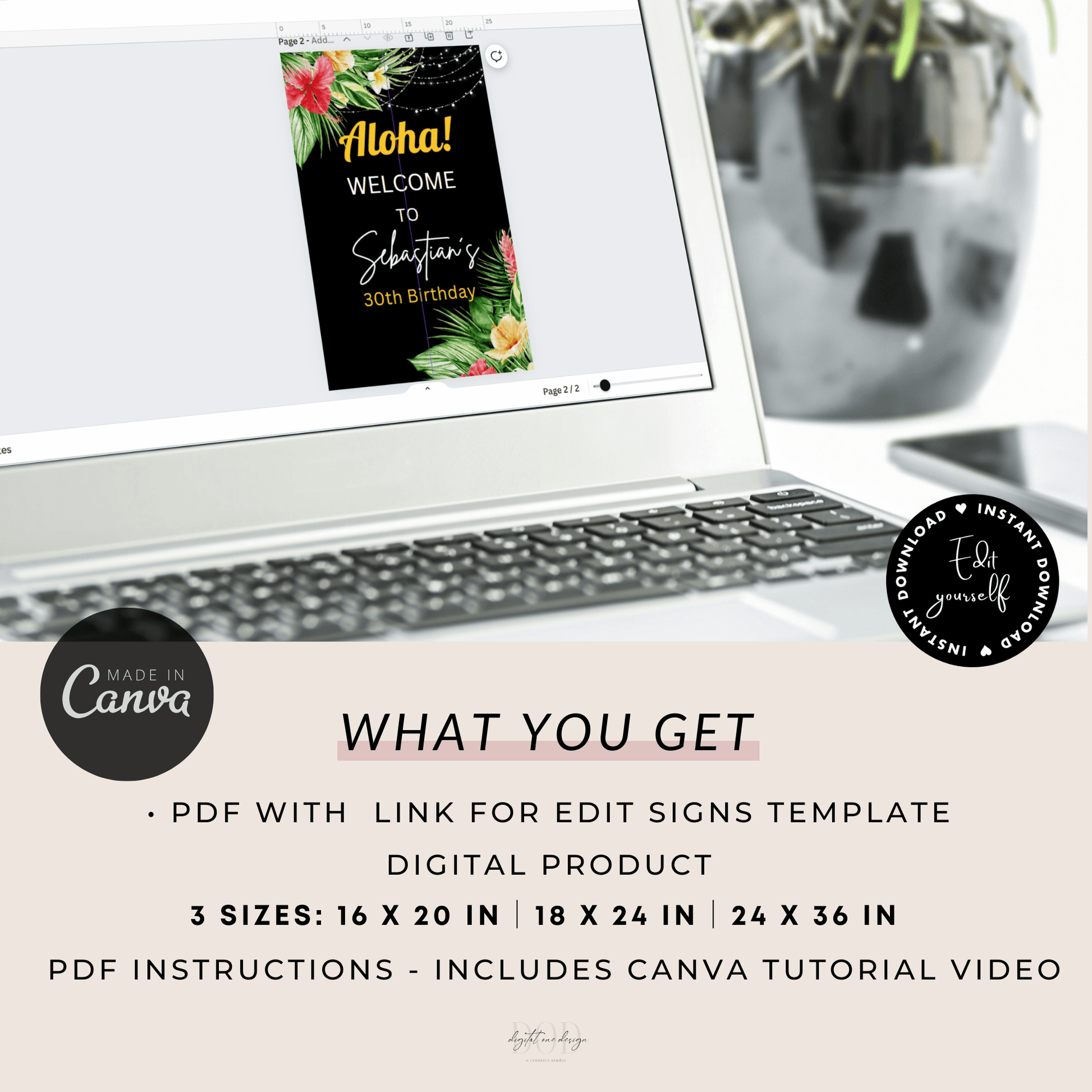 Editable Aloha Tropical Birthday poster
