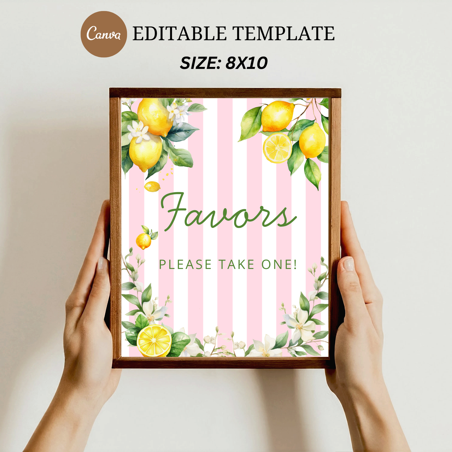 Customizable Pink Stripe Citrus Lemons Sign