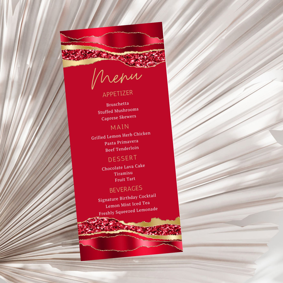 Event Menu Card Example Special Event Menu Card Template in Red and Gold – DigitalOneDesign