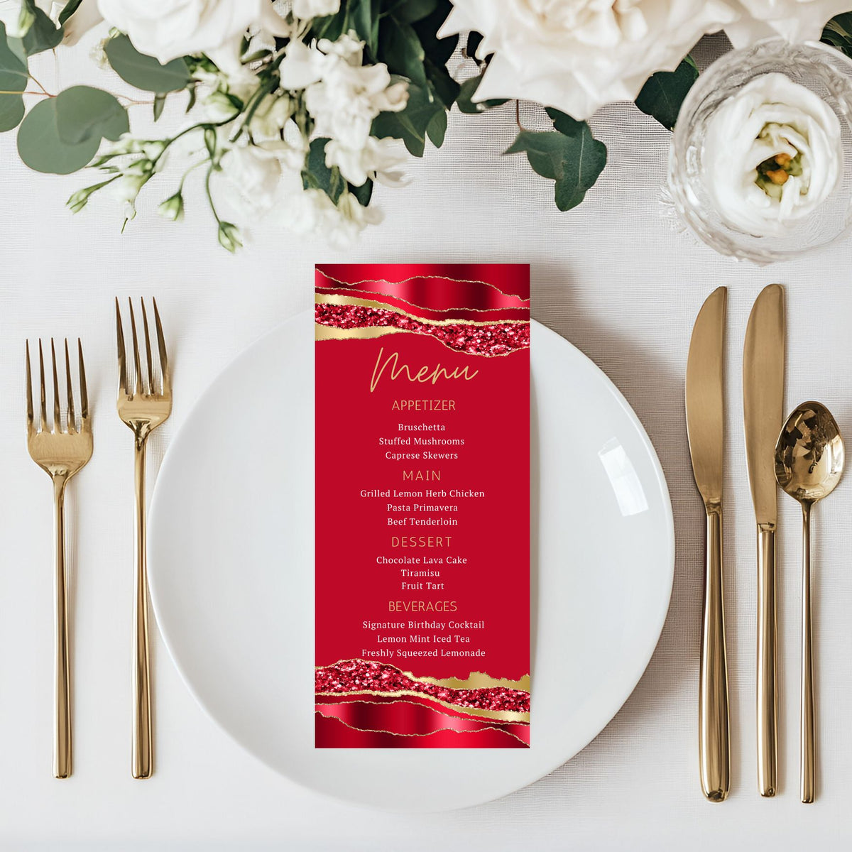 Event Menu Card Example Special Event Menu Card Template in Red and Gold – DigitalOneDesign