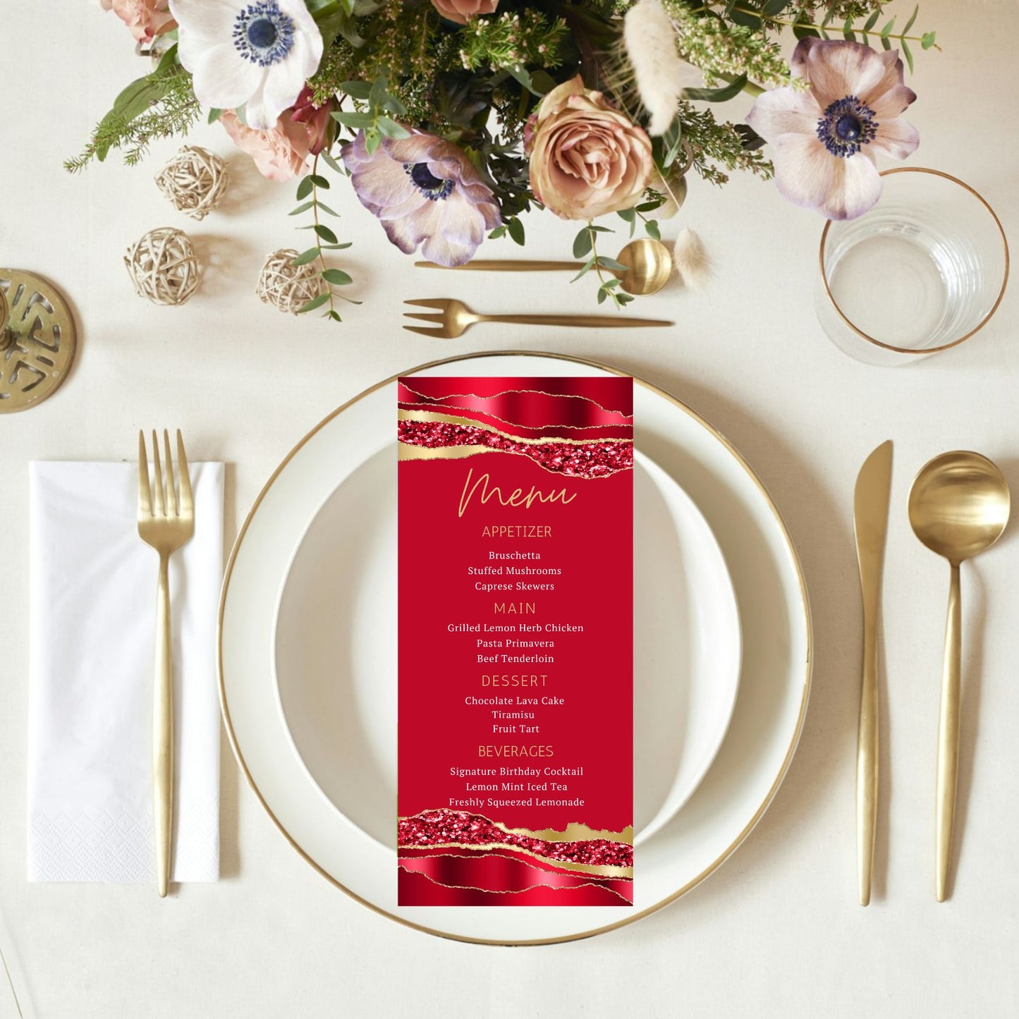 Special Event Menu Card Template in Red and Gold