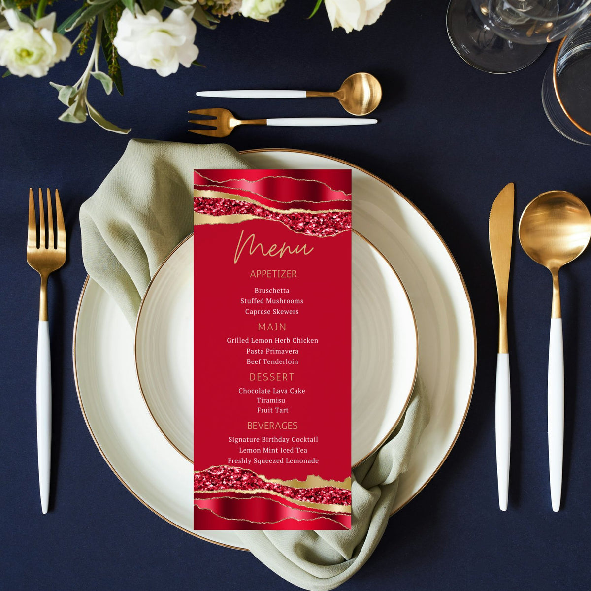 Basic Event Menu Special Event Menu Card Template in Red and Gold – DigitalOneDesign