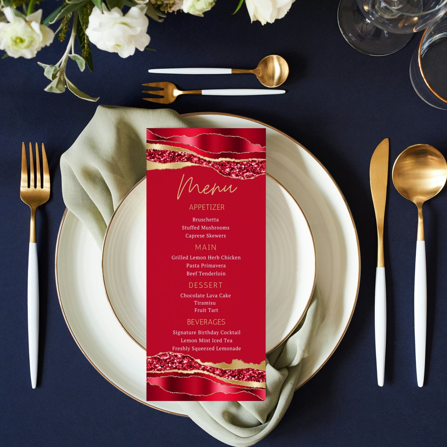 Special Event Menu Card Template in Red and Gold