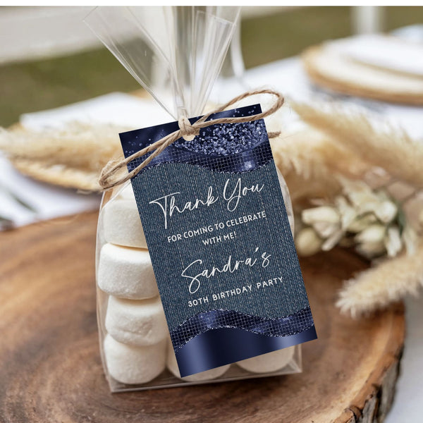 Denim Glitter Thank You Favor Tag Template