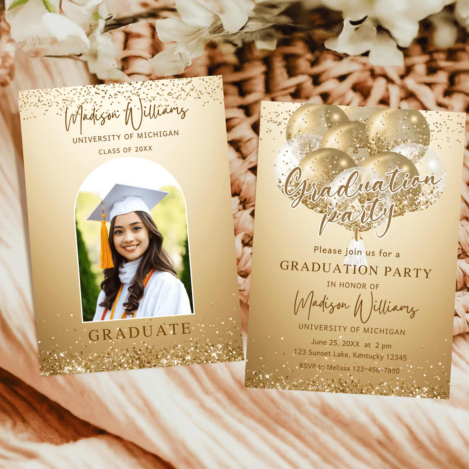 Editable Gold Graduation Party Invitation with photo