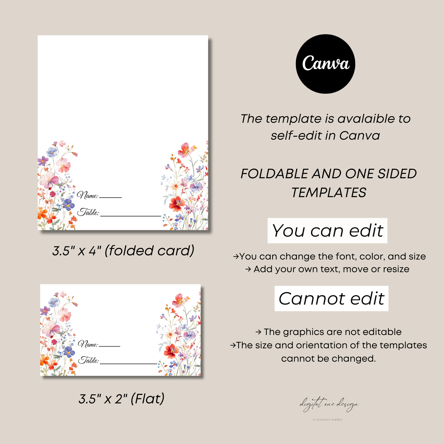 Elegant Colorful Wildflower Place Card Template