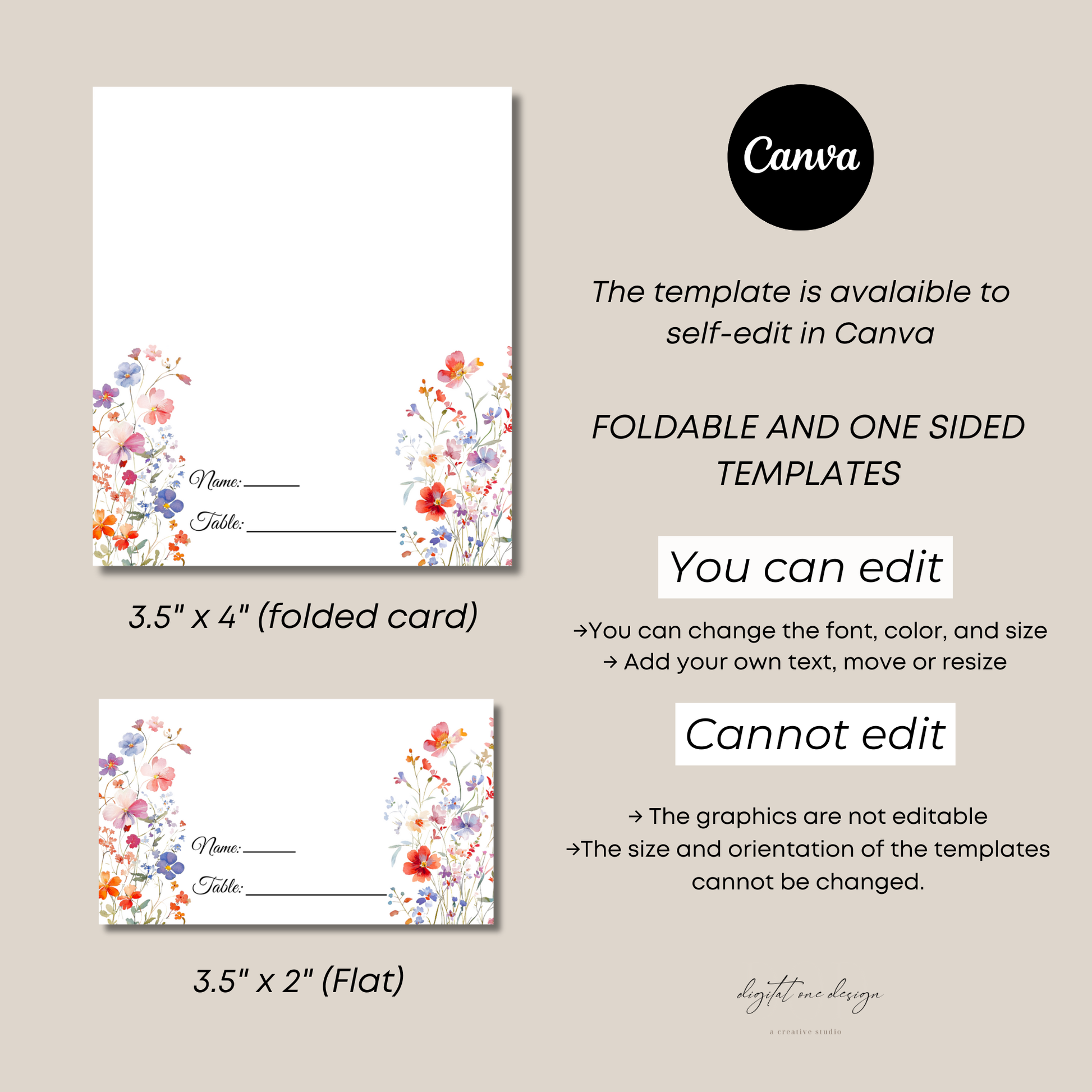 Elegant Colorful Wildflower Place Card Template