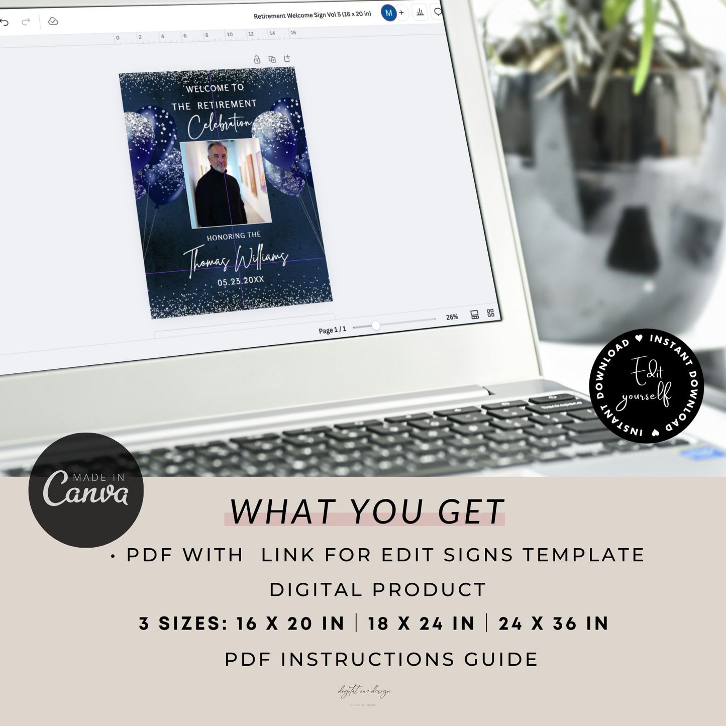 Editable Navy Silver Retirement Party Welcome Sign Template