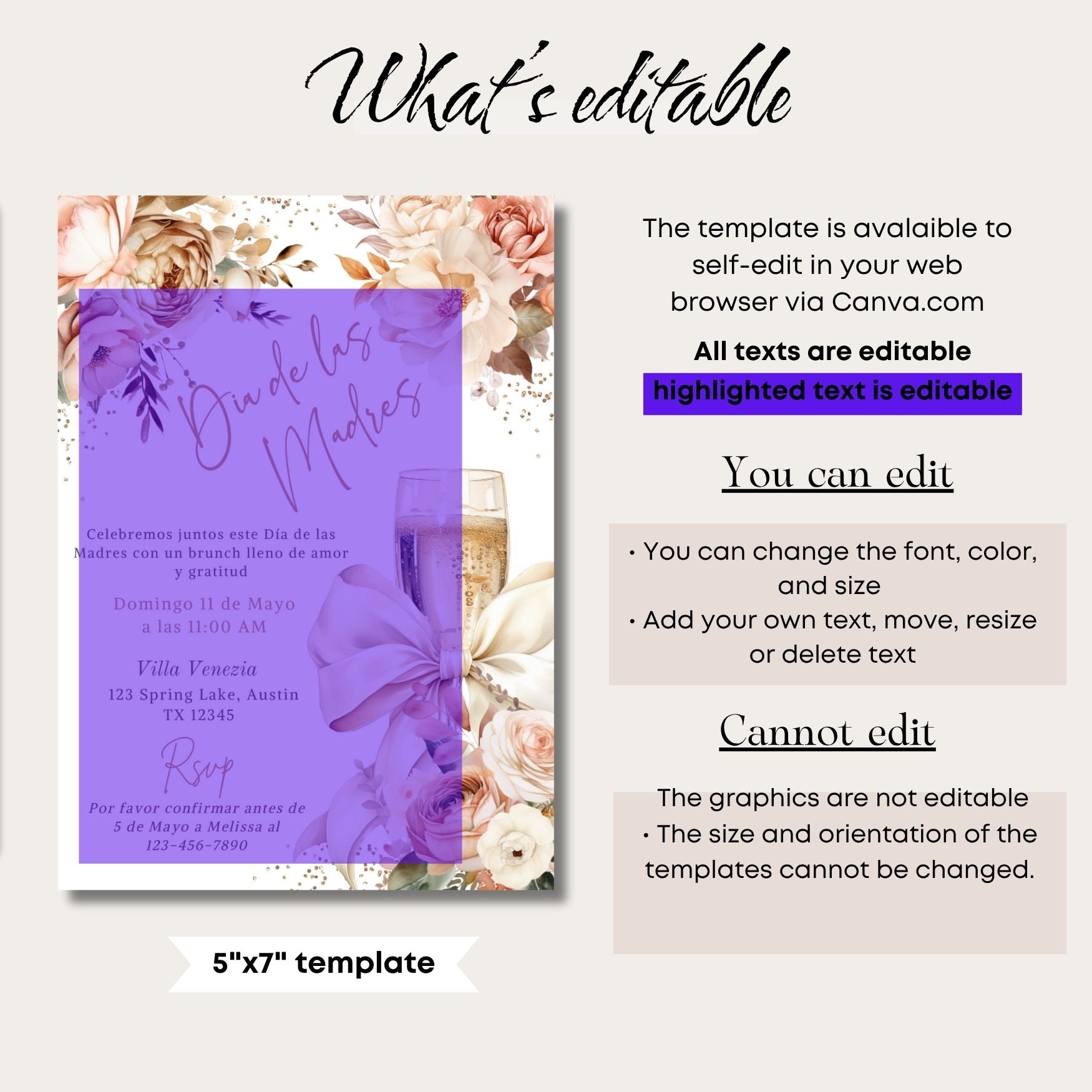 Elegant Spanish Mother's Day Brunch Invite