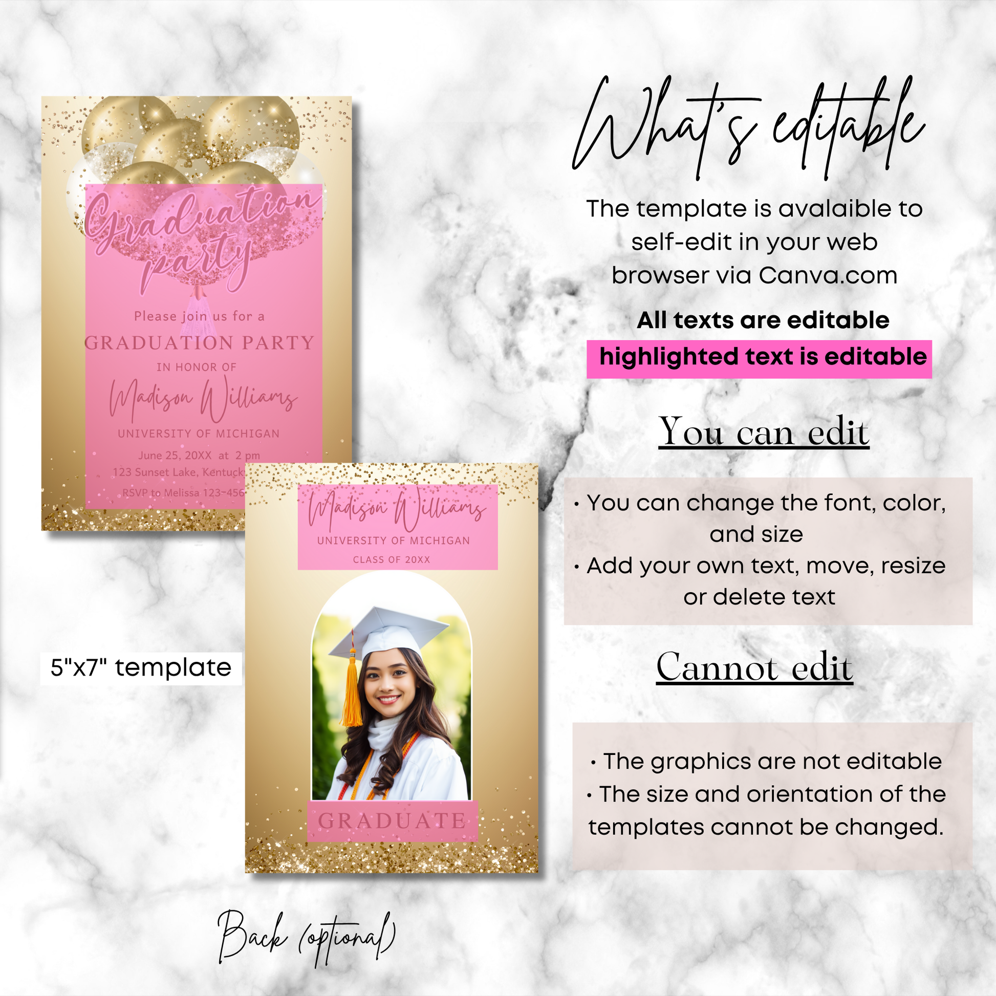 Editable Graduation party Invite Template in Canva