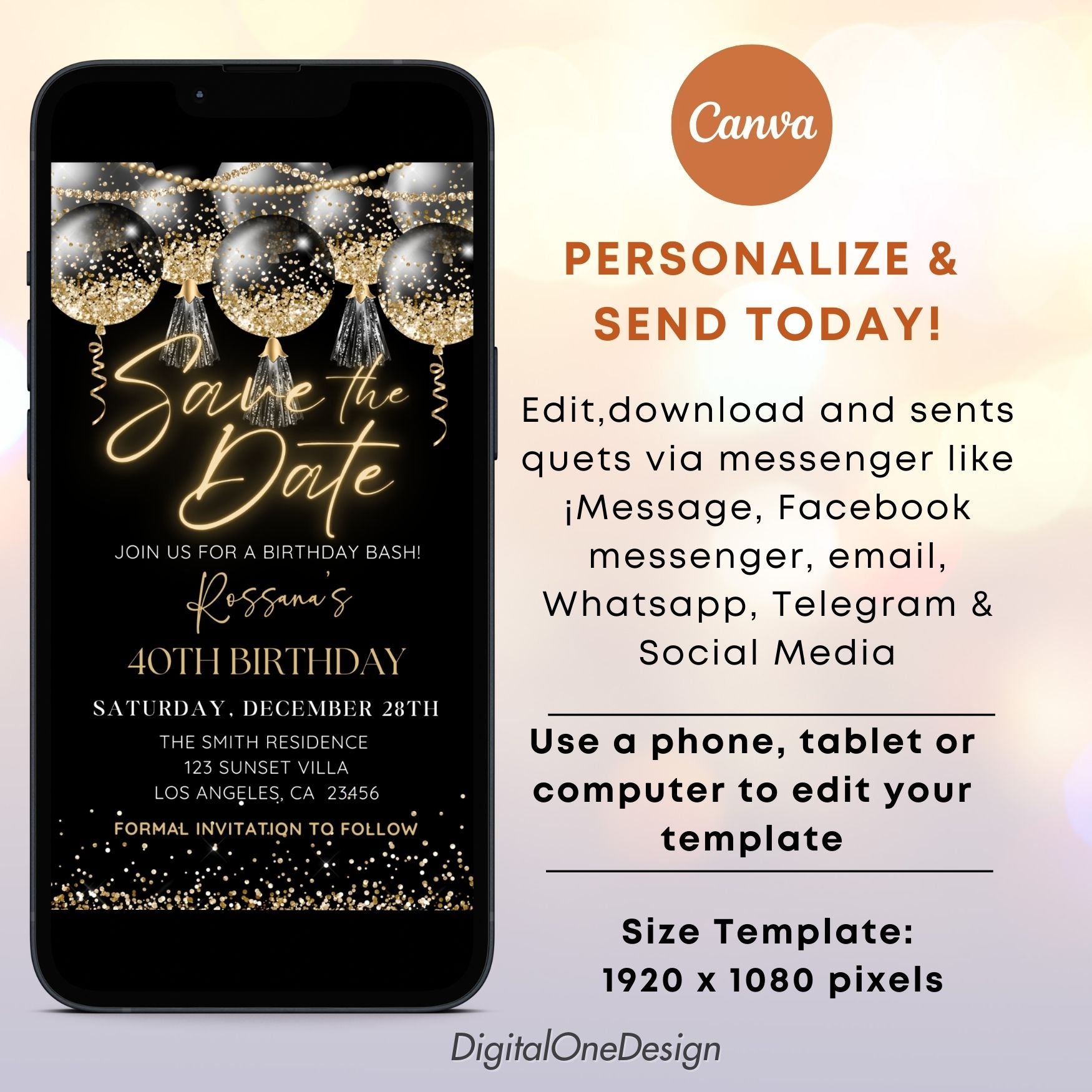 Digital Save The Date Birthday Invitation