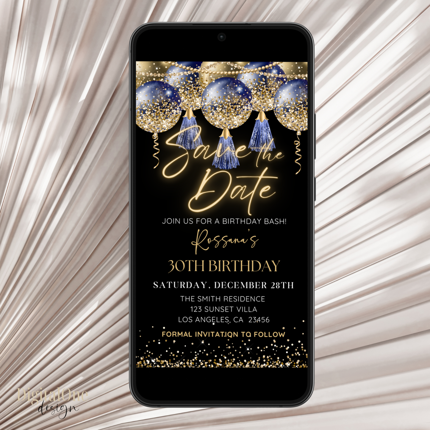 Blue and Gold Save the Date Electronic Invite
