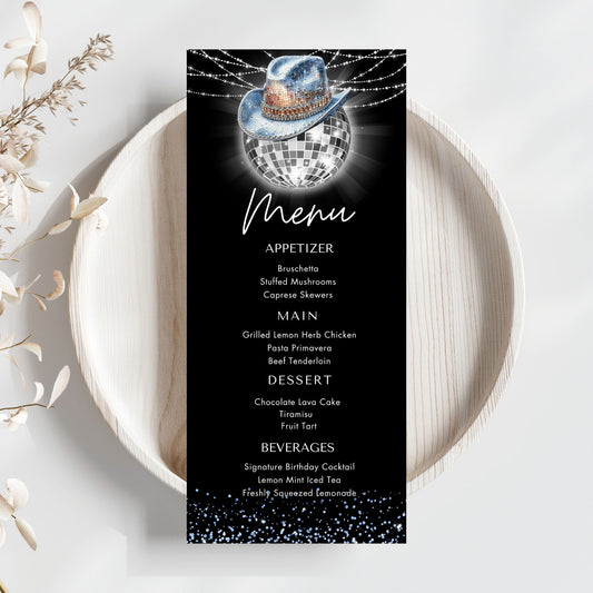 Western Disco Ball Menu Card Template