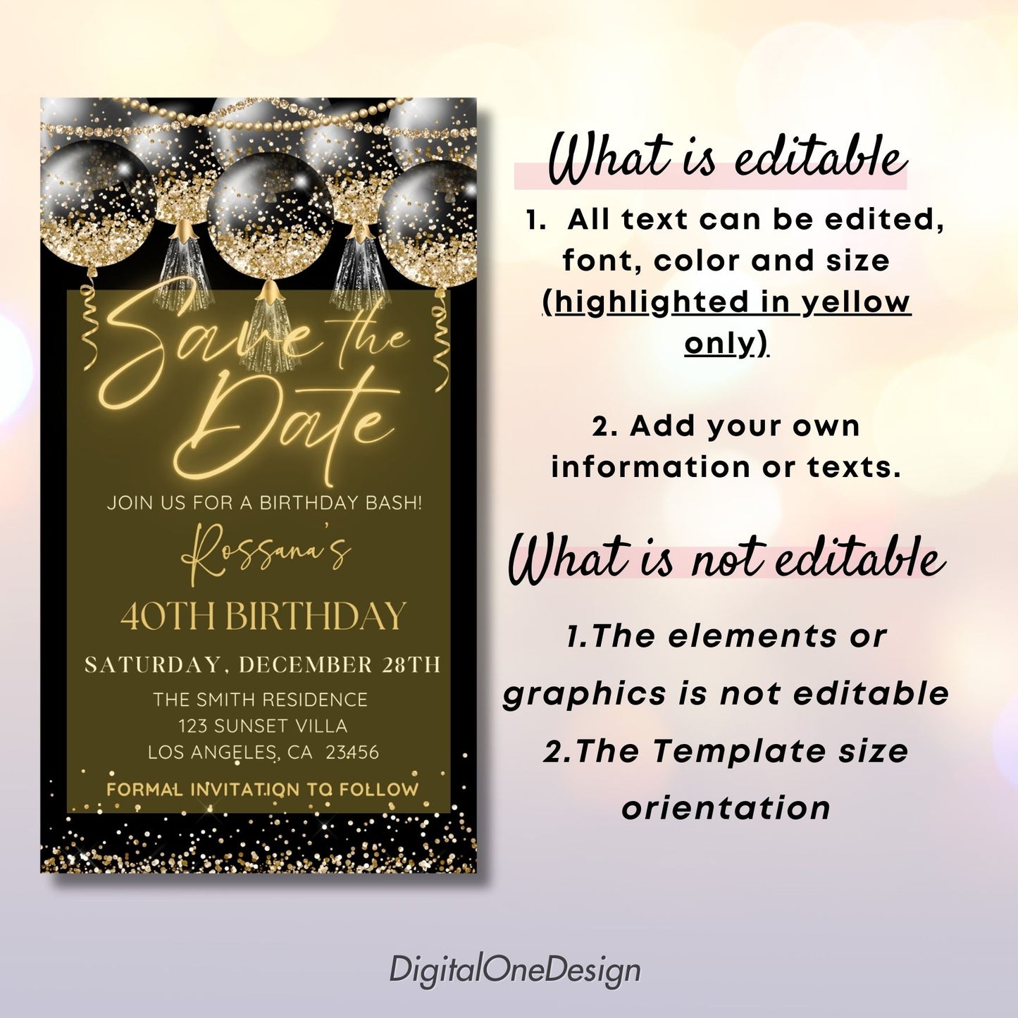 Digital Save The Date Birthday Invitation