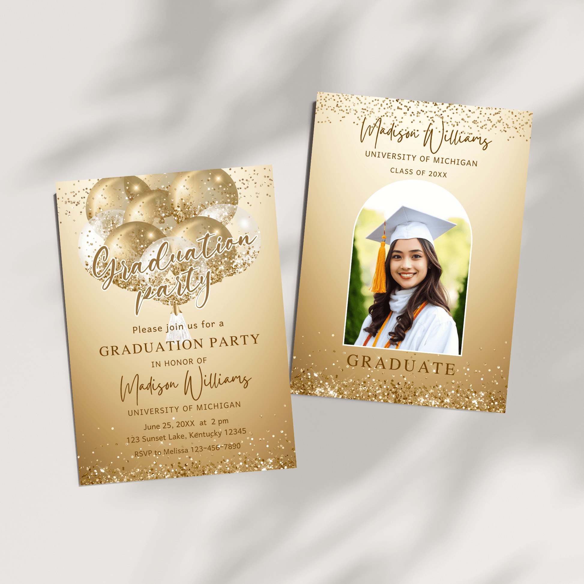 Modern Gold Grad Party Celebration Invite