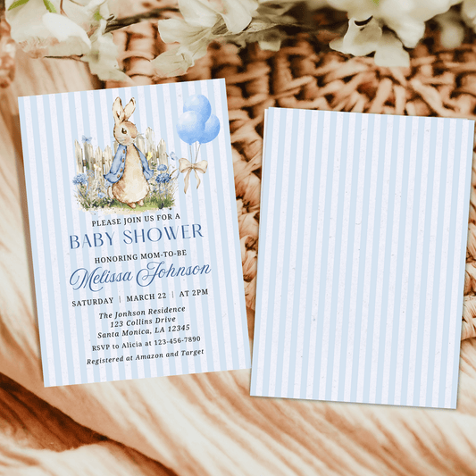 Blue Peter Rabbit Baby Shower Invitation