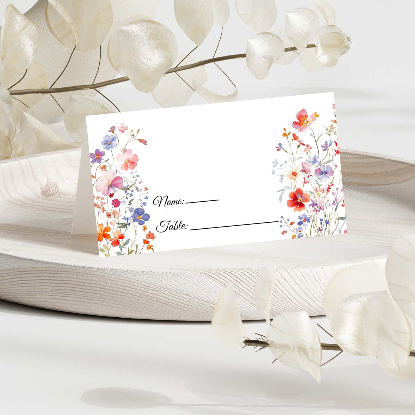 Elegant Colorful Wildflower Place Card Template
