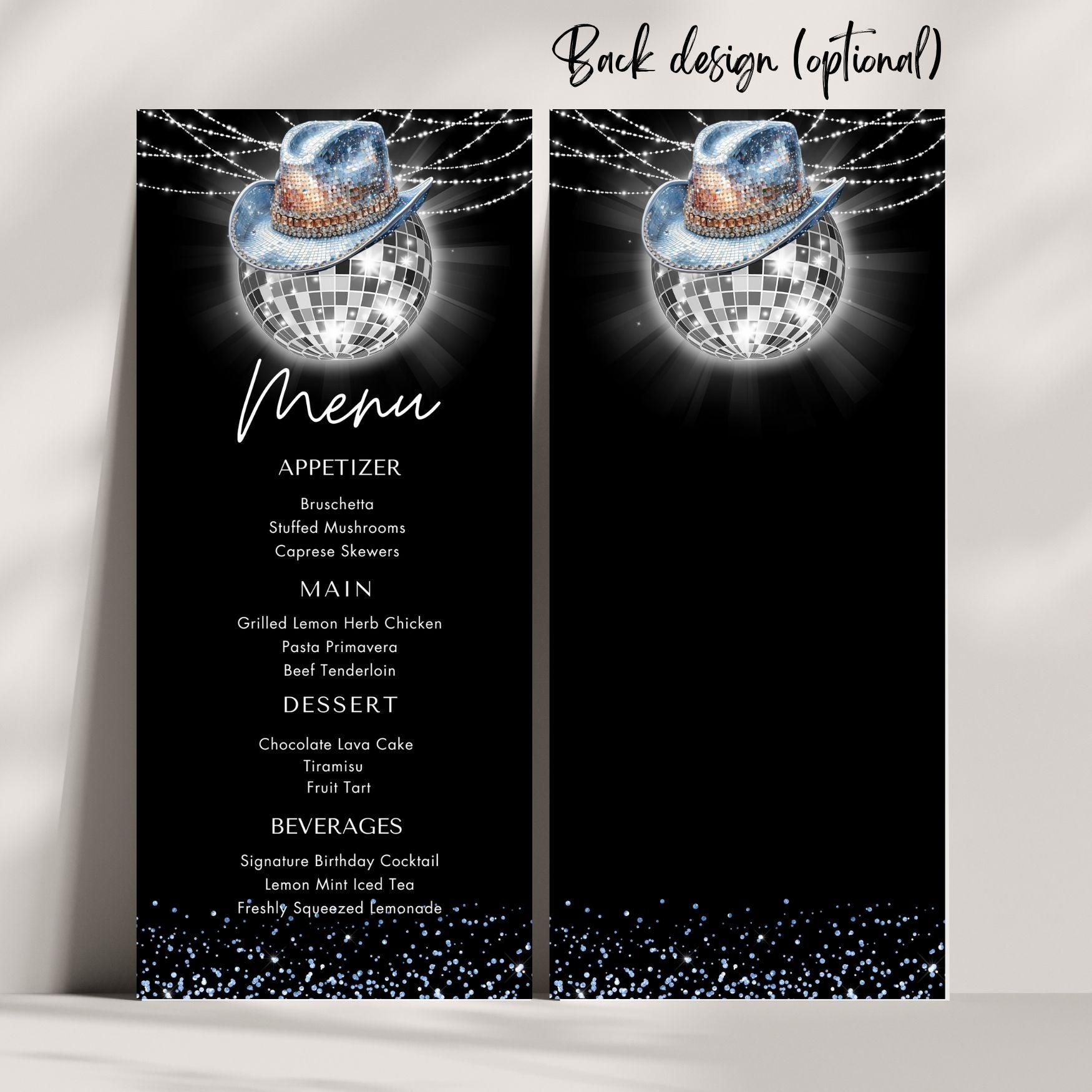 Western Disco Ball Menu Card Template