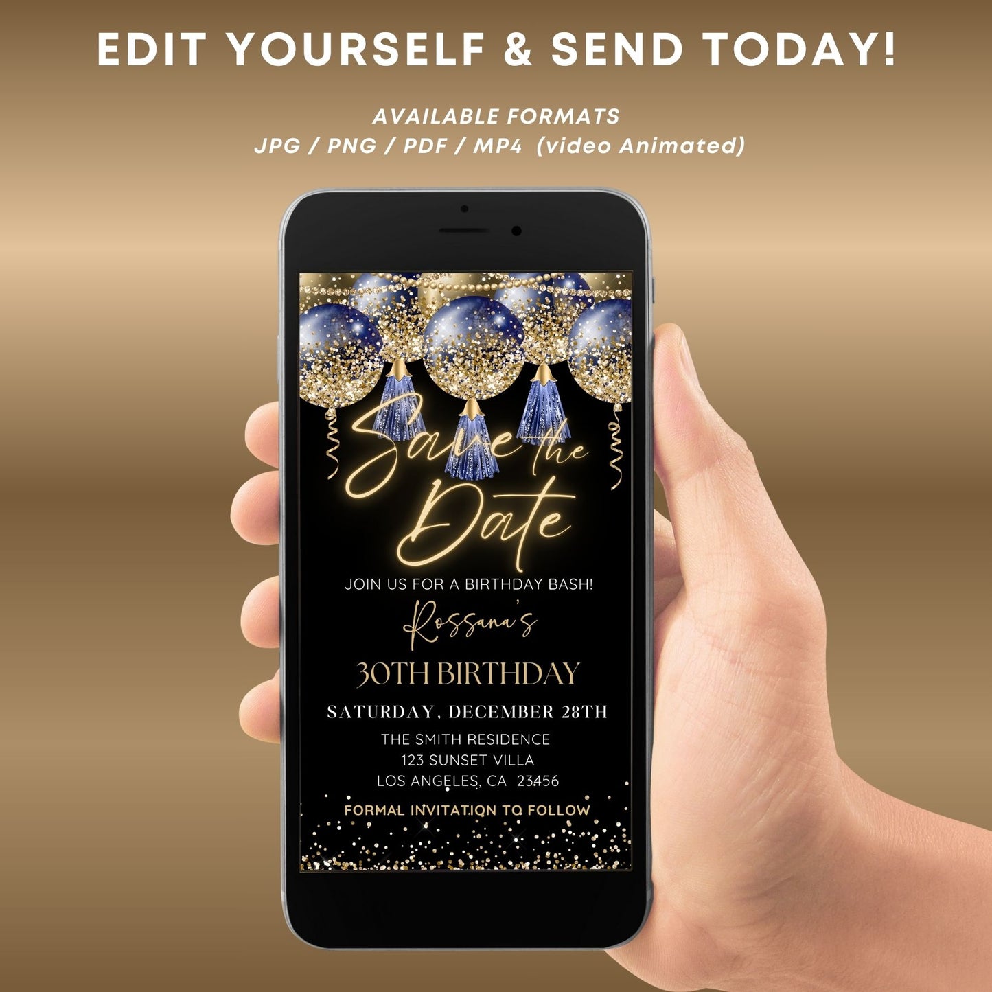 Blue and Gold Save the Date Electronic Invite