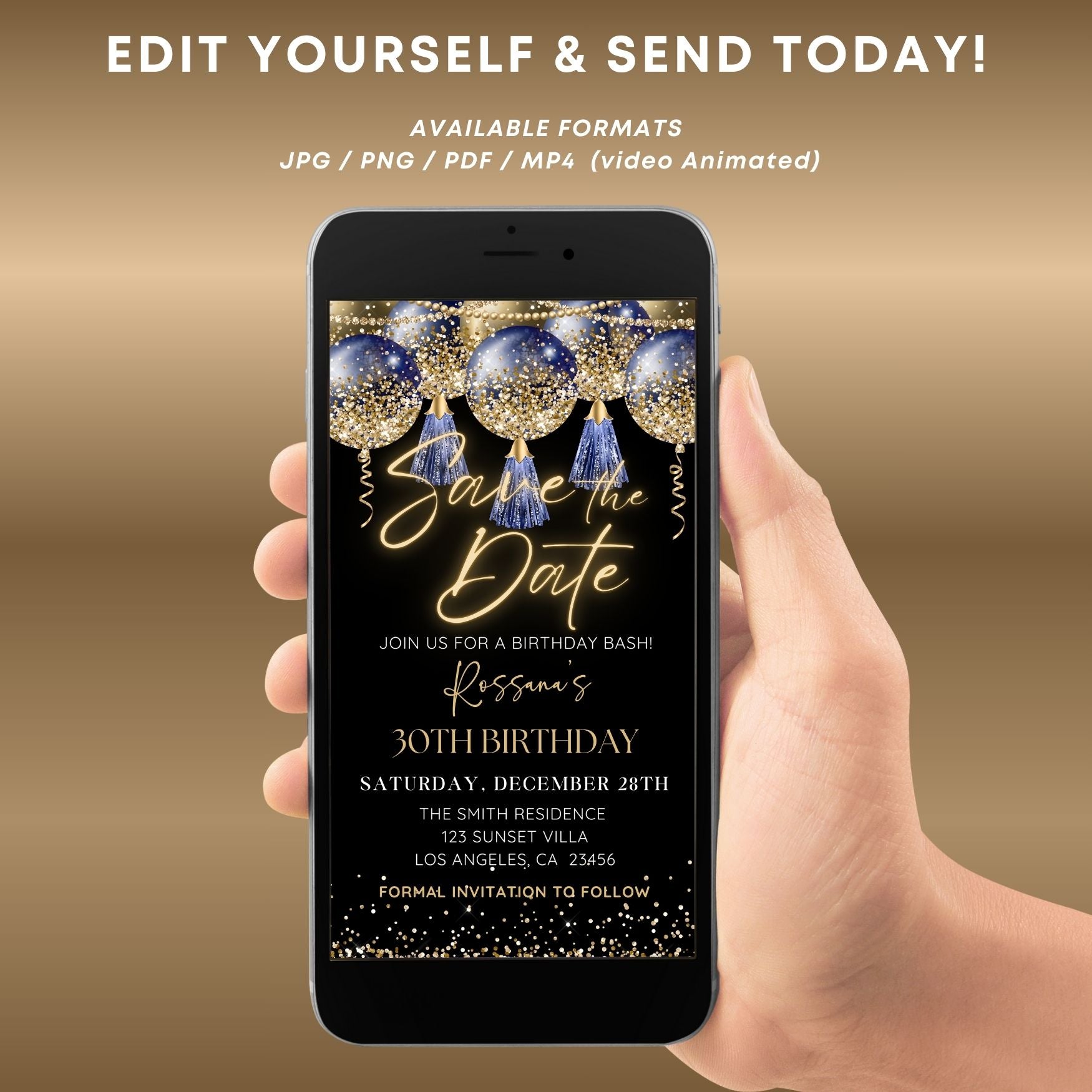 Blue and Gold Save the Date Electronic Invite