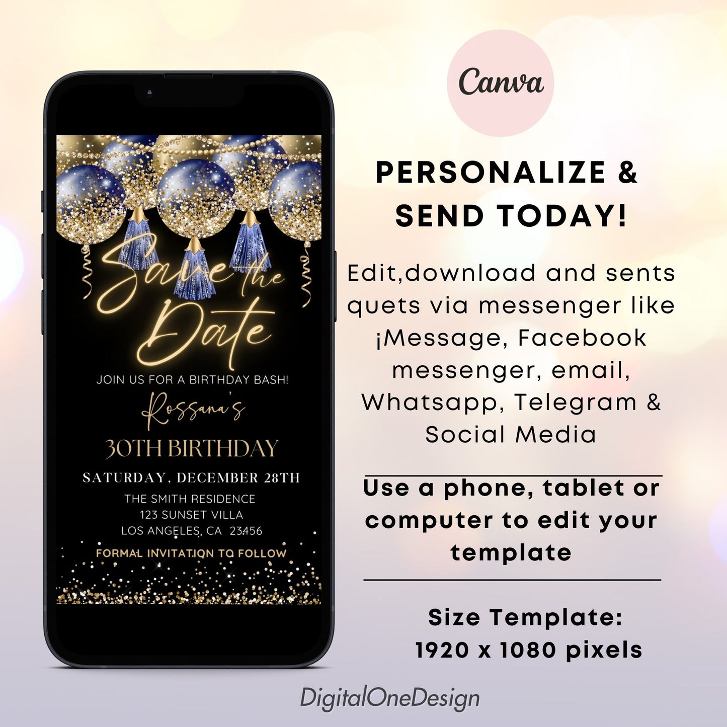 Blue and Gold Save the Date Electronic Invite