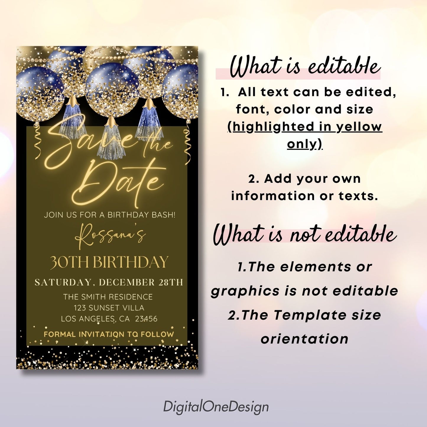Blue and Gold Save the Date Electronic Invite