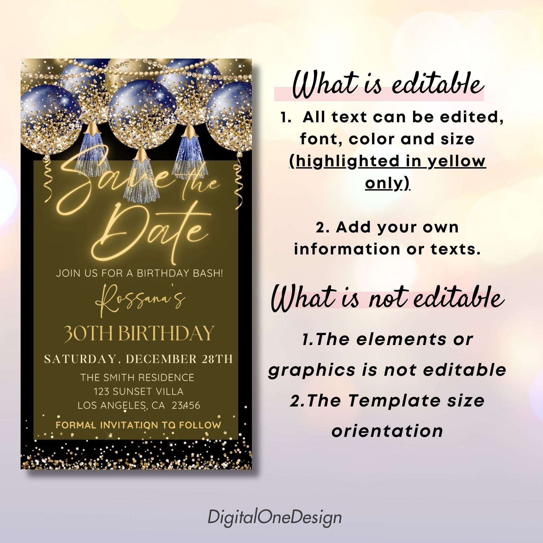 Blue and Gold Save the Date Electronic Invite