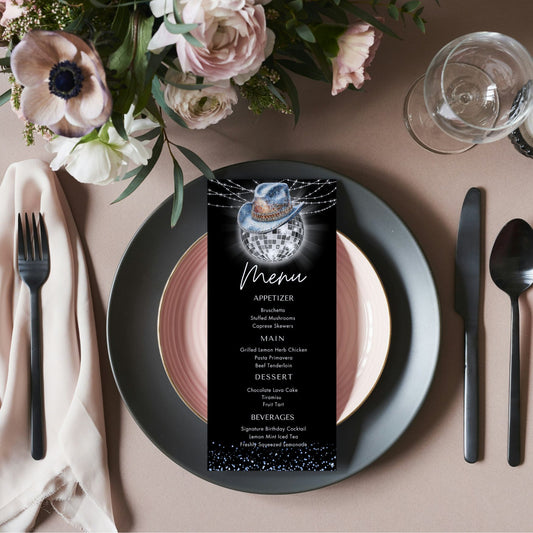 Western Disco Ball Menu Card Template