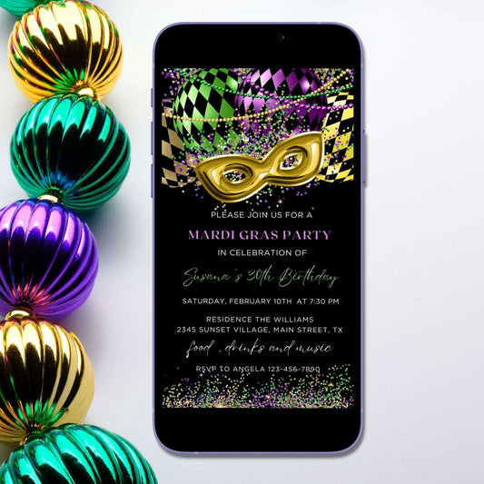 Mardi Gras Birthday Party Invitation template