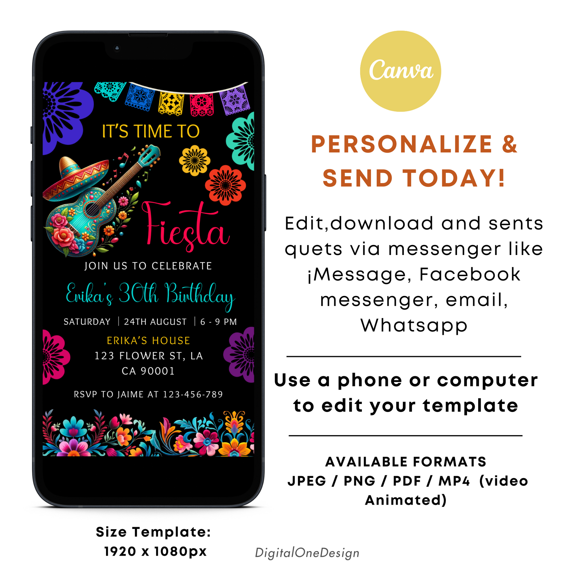 Editable Vibrant Mexican theme Party Invitation template