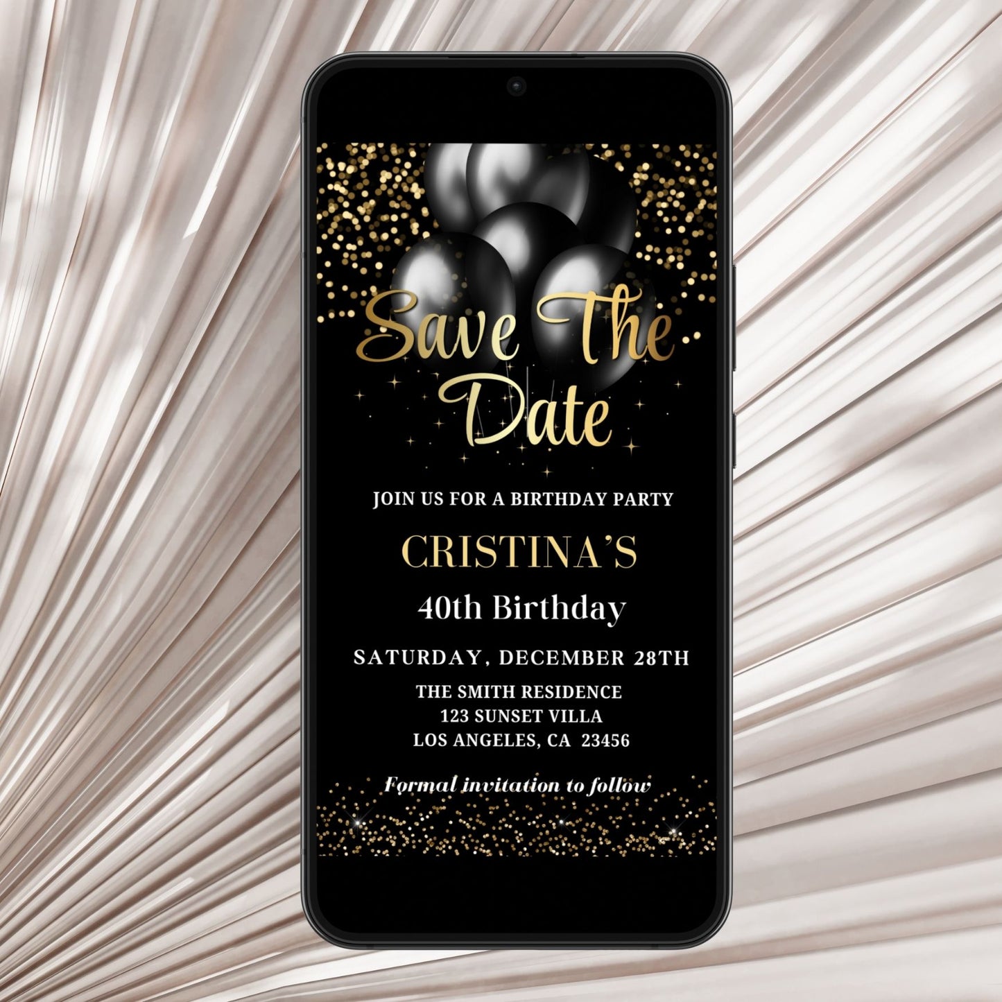 Elegant Black Gold Save the Date Birthday Party Invitation