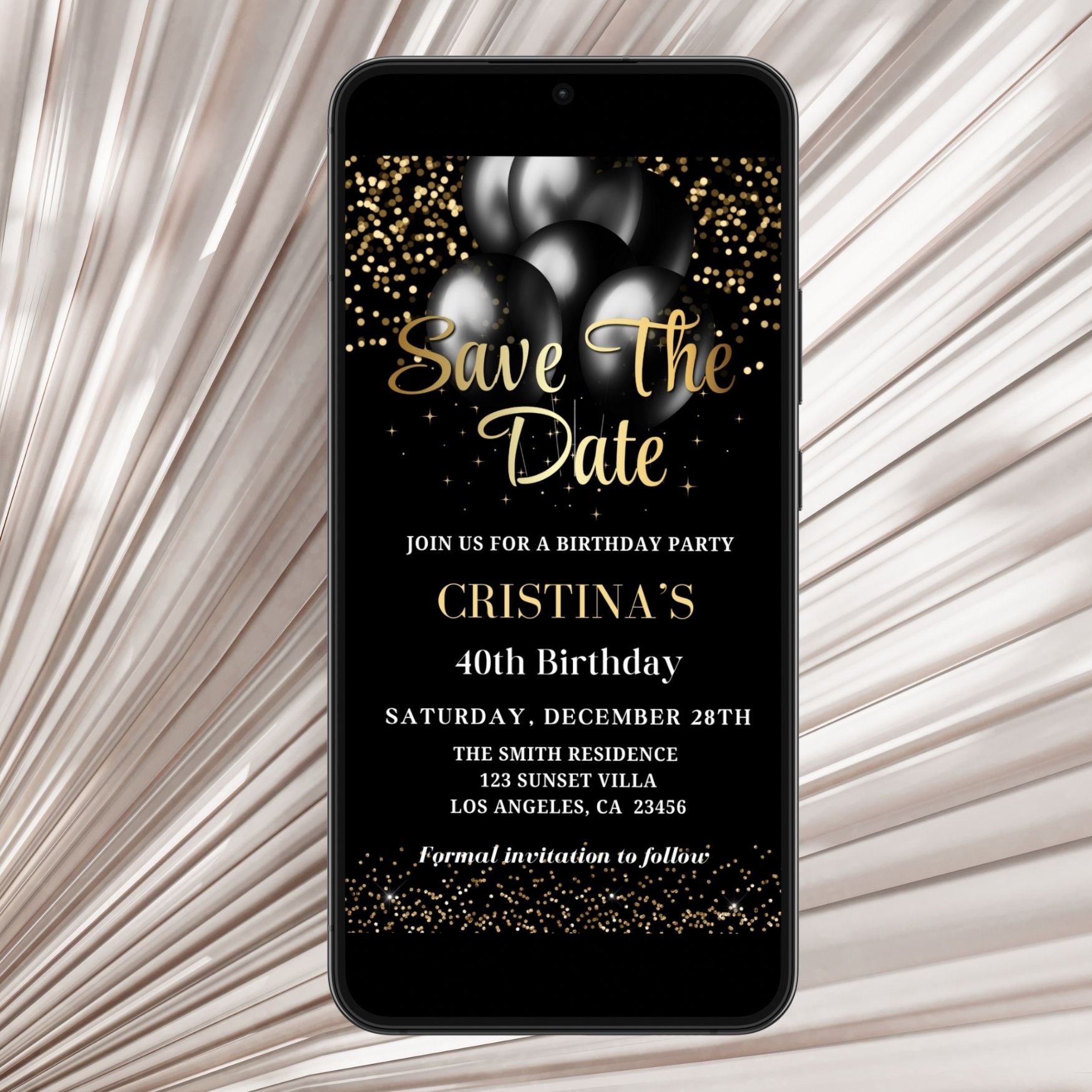 Elegant Black Gold Save the Date Birthday Party Invitation