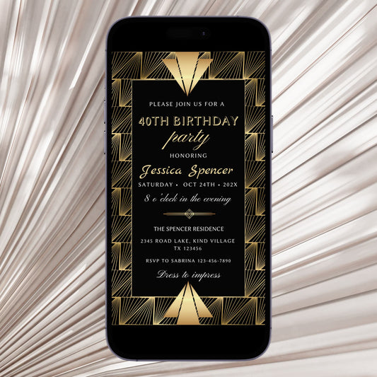Editable Art Deco Invite in Gold & Black
