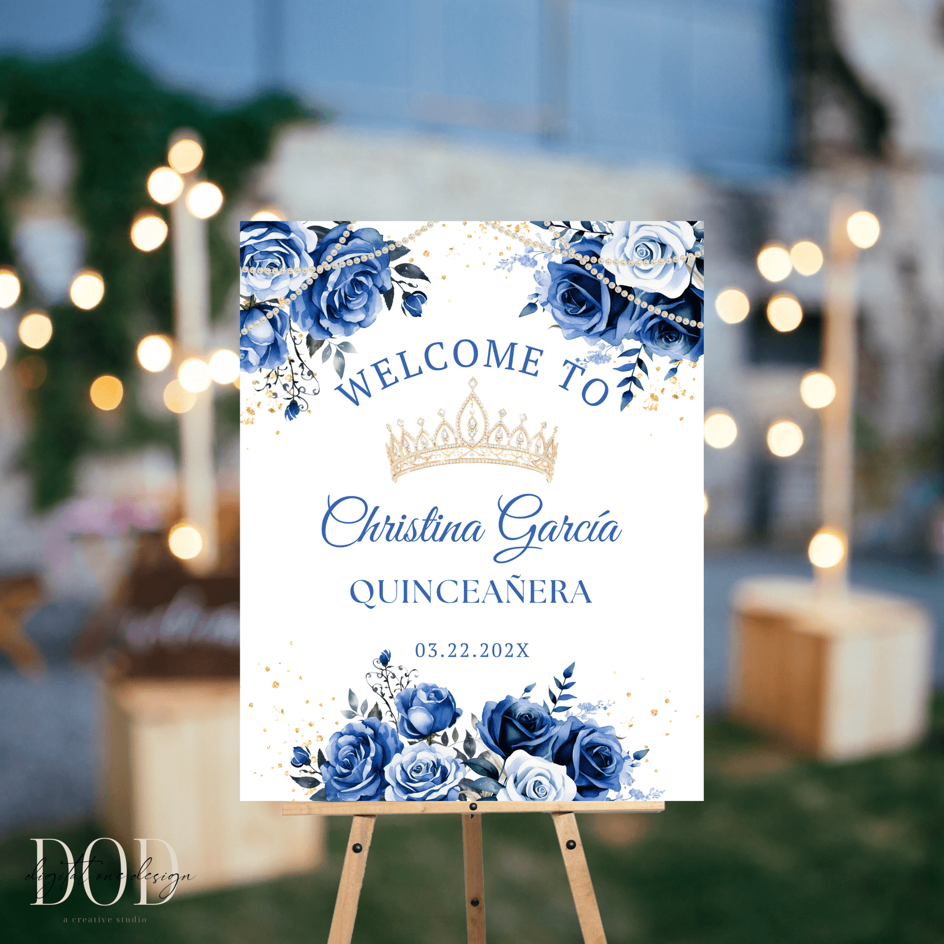 Royal Blue Floral Quinceanera Welcome Sign