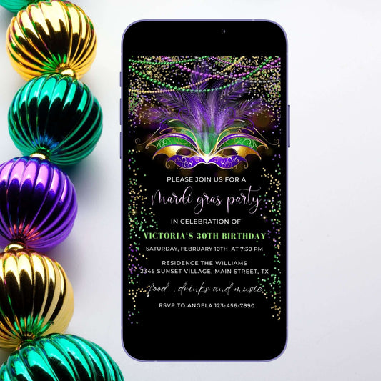 Colorful Mardi gras Birthday party invitation 