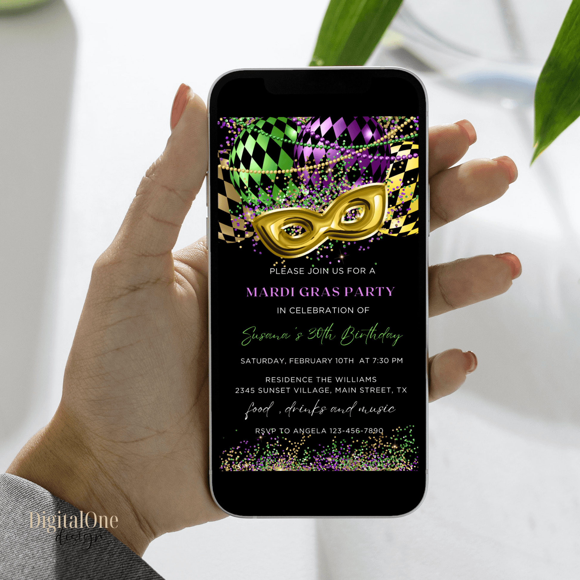 Mardi gras Party Evite for Birthday Adult