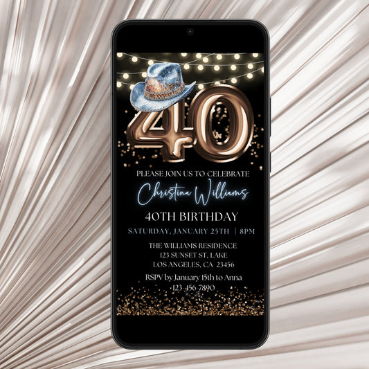 Western Cowboy Hat 40th Birthday Party Invitation
