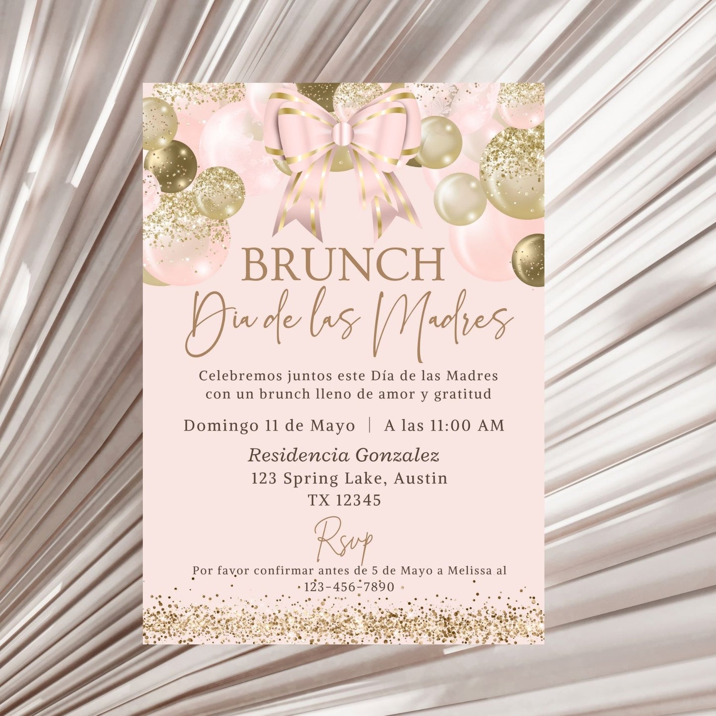 Editable Spanish Brunch Invite with Gold Balloons