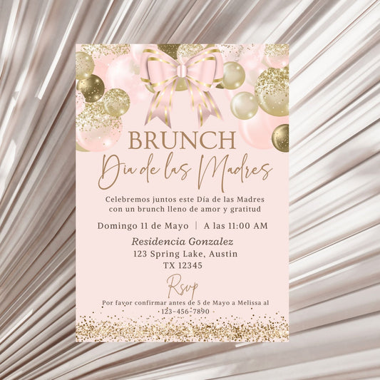 Editable Spanish Brunch Invite with Gold Balloons