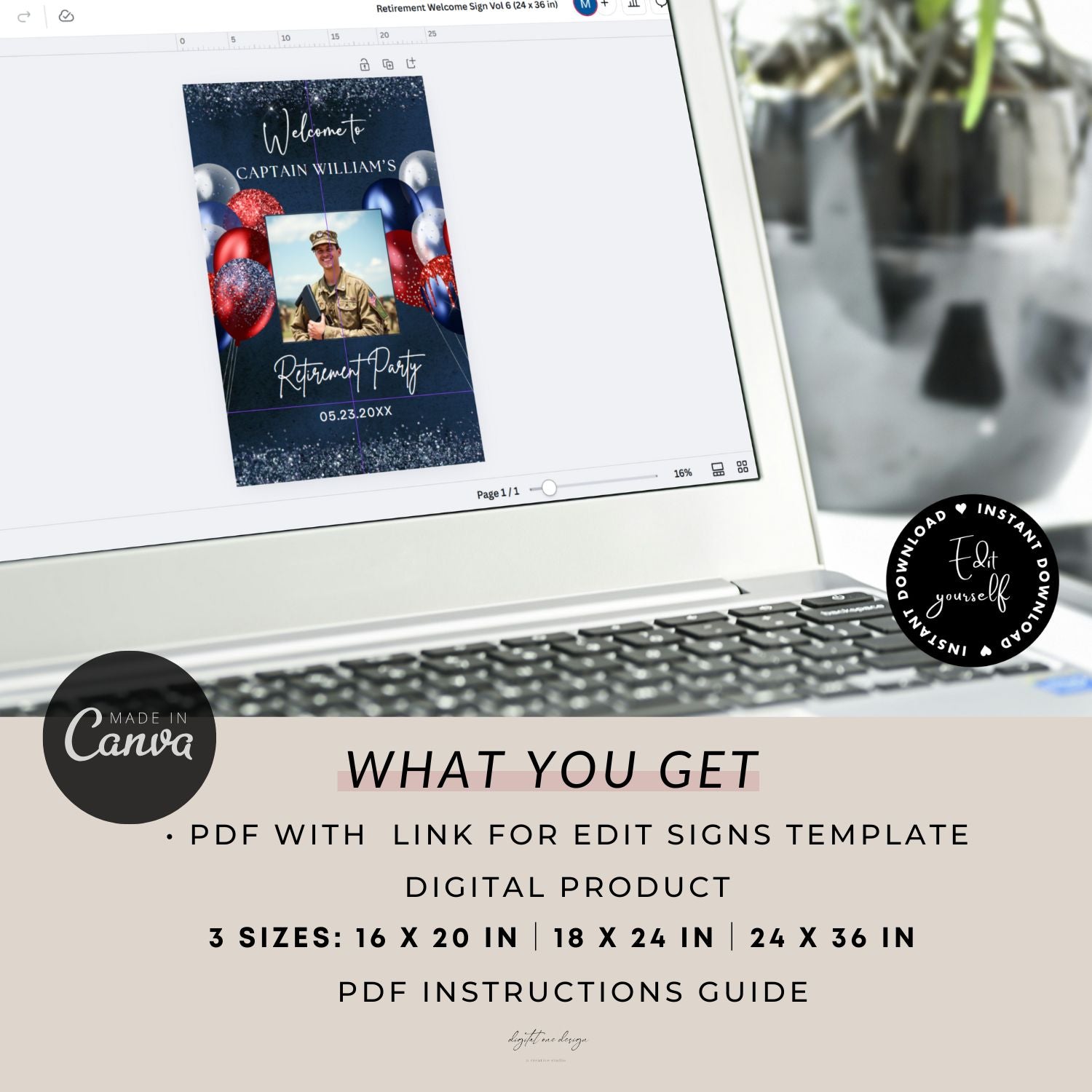 Editable Navy Red Retirement Party Welcome Sign Template