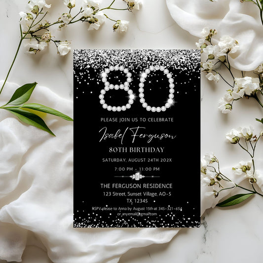 Elegant Diamond 80th Birthday Dinner Invitation