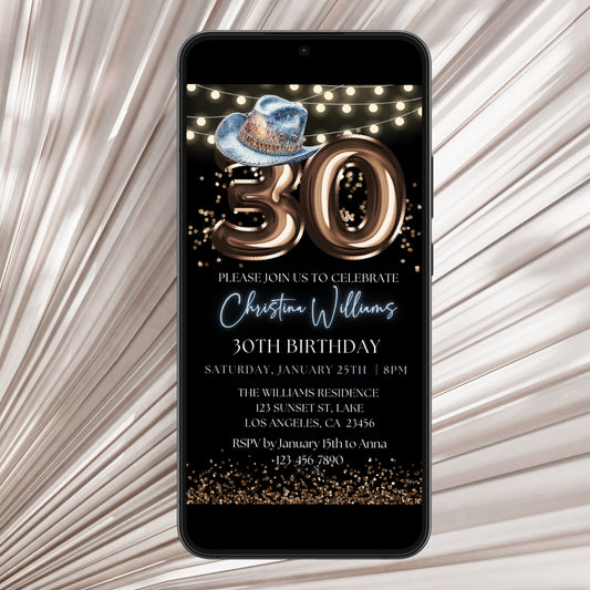 Digital Cowboy 30th Birthday Party Invitation
