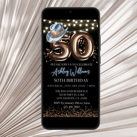 Digital Rodeo Western 50th Birthday Party Invitation