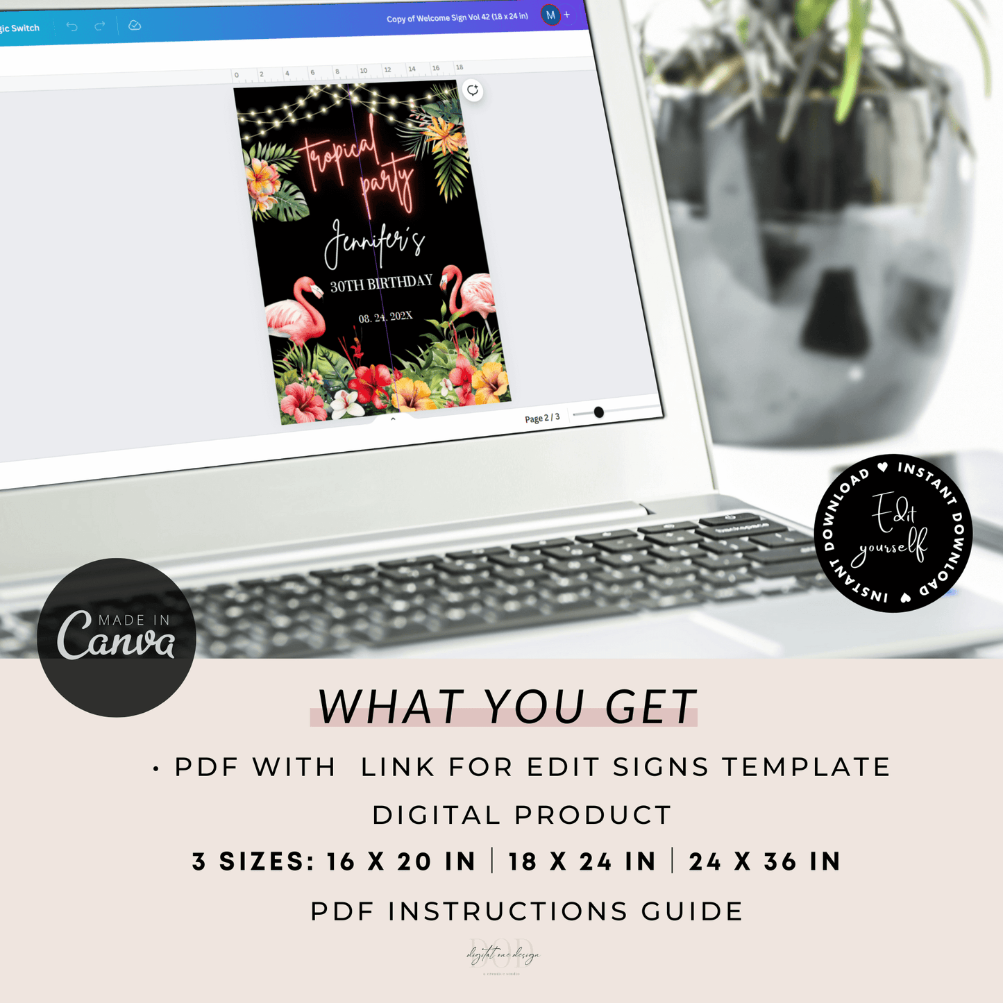 Editable Tropical Floral Hibiscus Welcome Sign template