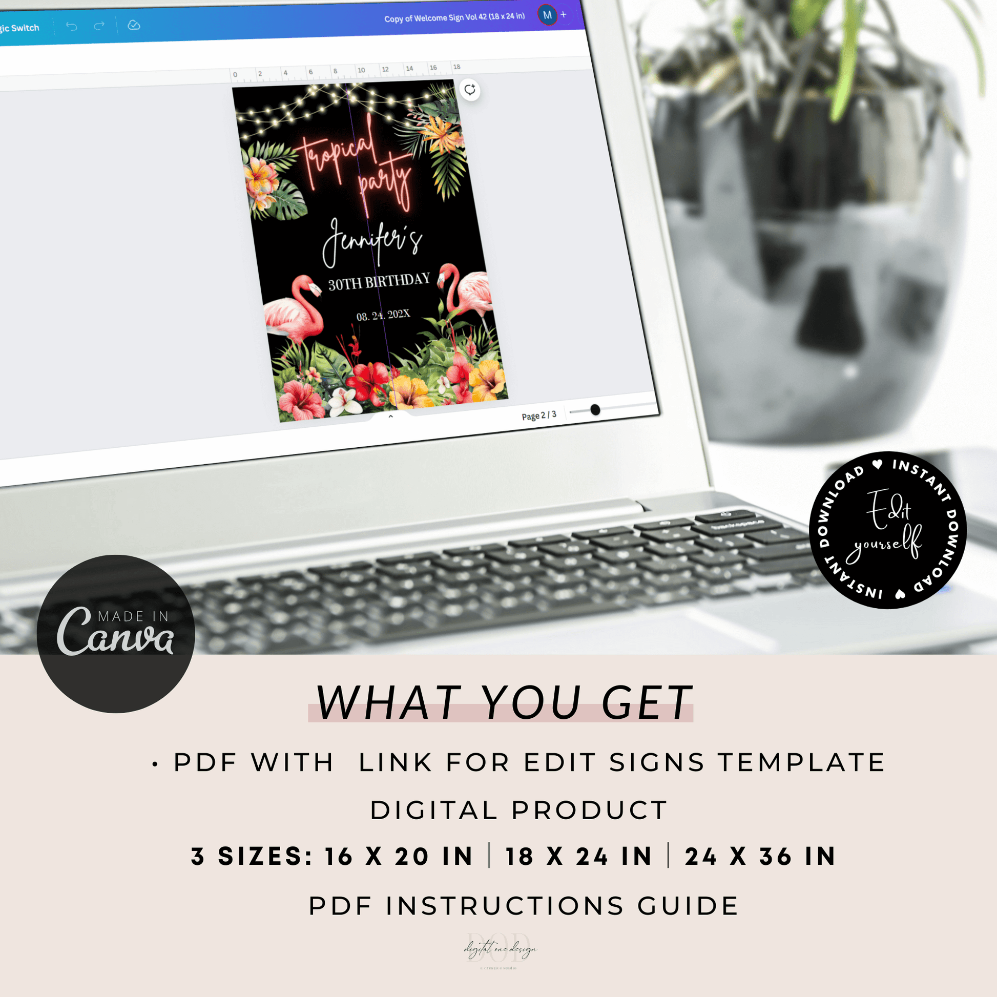 Editable Tropical Floral Hibiscus Welcome Sign template
