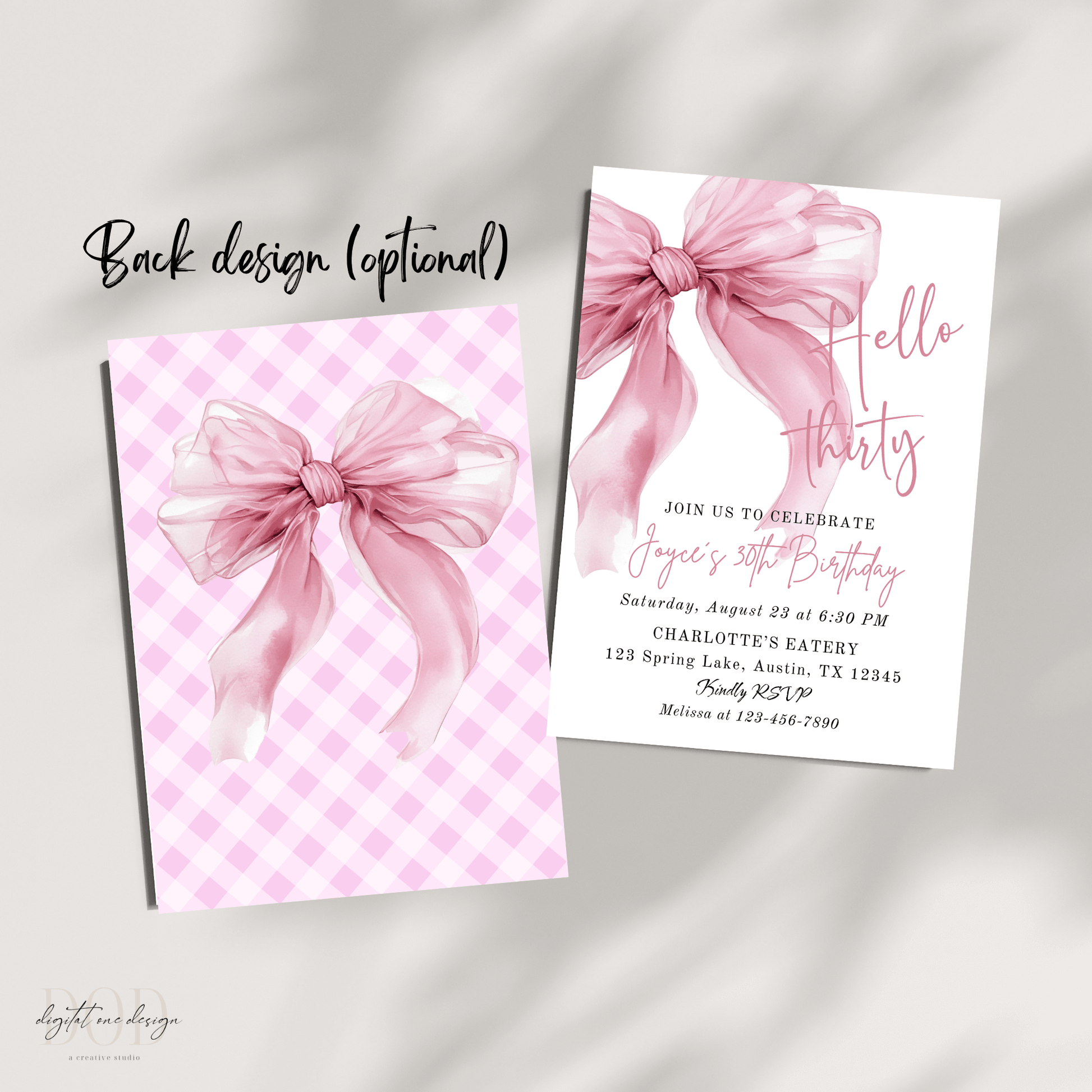 Pink Coquette and gingham Birthday Invitation 